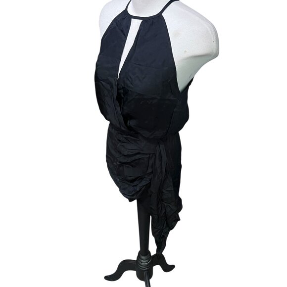 Halara Black Silky Cut Out Mini Dress Sz Small Black Sleeveless Tie Back - Picture 3 of 16